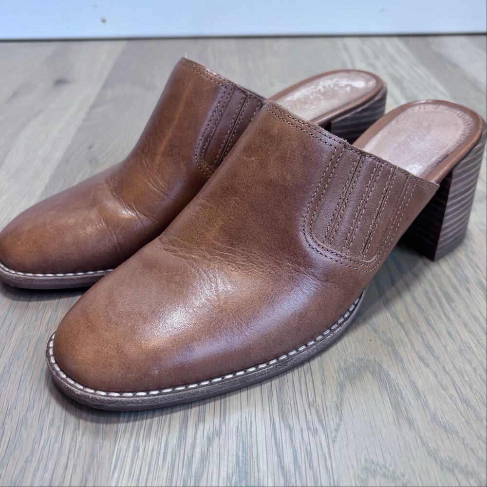 Madewell The Carey Leather Mules Slip On Block Heel Camel Brown Women Size 7.5 - Picture 3 of 10